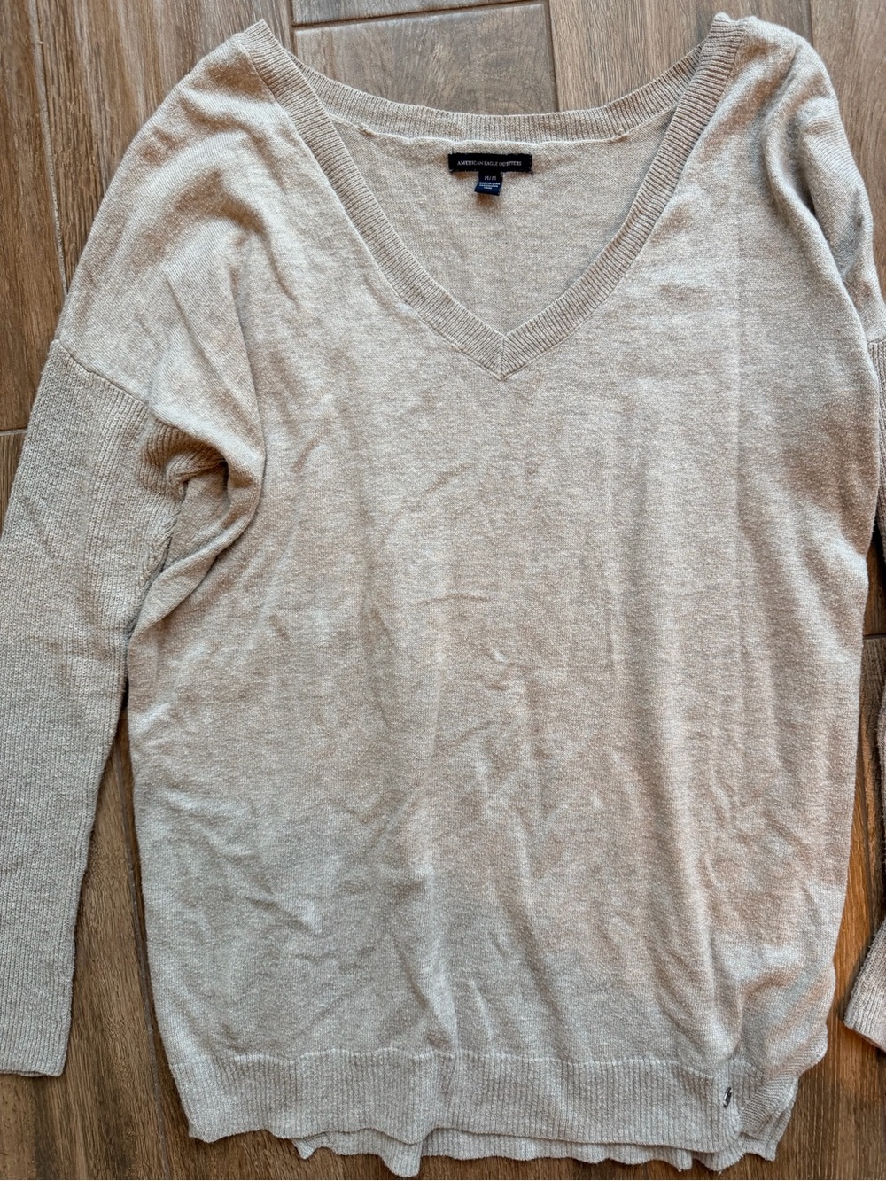 American Eagle Outfitters V-Neck Sweater in Light Beige